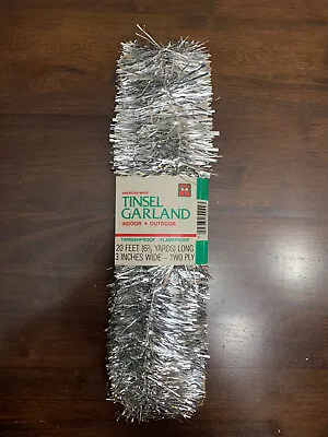 Vintage Silver Tinsel Garland Indoor/Outdoor 20 Feet Long New American Made • $15