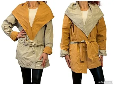 Max Mara Italy Reversible Belted  Rain Jacket In Camel & Gray  Size 14 • $76.49