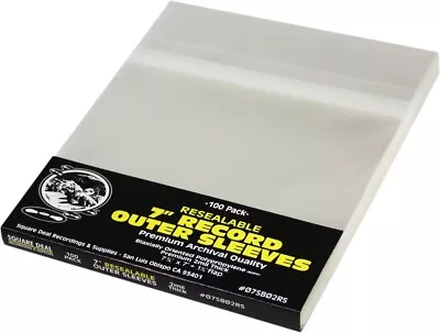 (100) 7” Vinyl Record Outer Sleeves – 2mil Thick RESEALABLE Archival Clear BOPP • $14.99