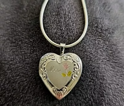 Sterling Silver 925 Mom Heart Shaped Locket 22  Chain Necklace • $34.95