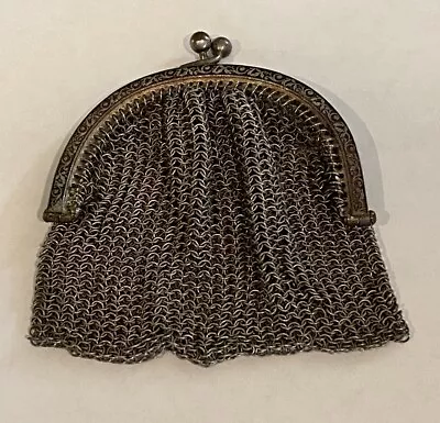 1920s Alpaca Silver Mesh Coin Purse Antique Chain • $19.99