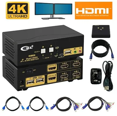 2 Port HDMI KVM Switch 4K Dual Monitor Extended Display W/ USB 2.0/Audio Support • $59