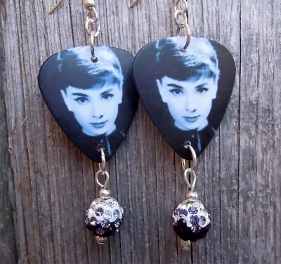 Audrey Hepburn Guitar Pick Earrings With Ombre Pave Beads • $6.50