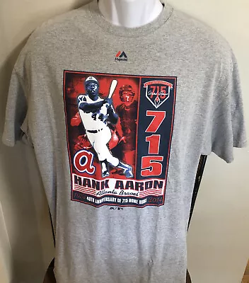 HANK AARON 715th Home Run 40TH Anniversary Gray Men’s T-Shirt Size XL Majestic • $19.99