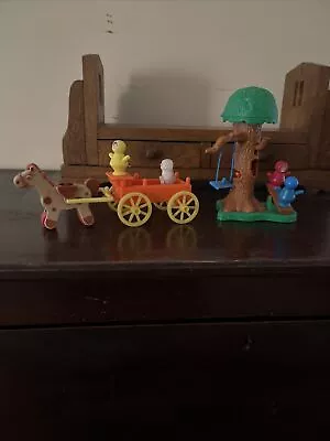 Vintage 1979 Knickerbocker Toys Horse And Wagon And Tree /swing/seesaw • $9