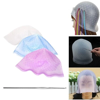 £4.31 • Buy Reusable Silicone Dye Hat Cap + Hook For Hair Coloring Highlighting Hairdressing
