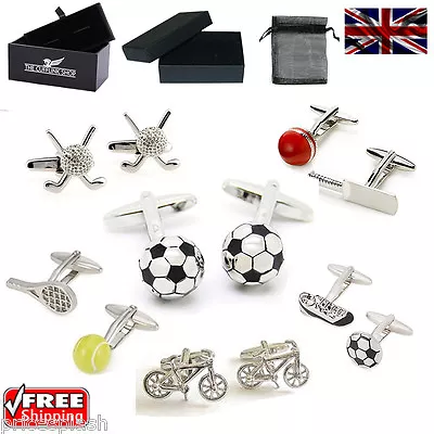 £7.49 • Buy Men's Sport Cufflinks - Tennis Football Cricket Golf Cufflinks & Gift Box/Pouch