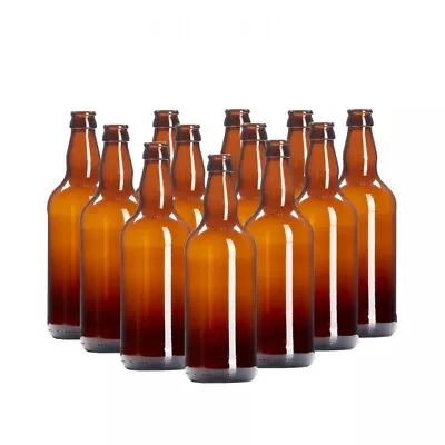 500ml Amber Glass Beer Bottles Box Of 12 With Crown Caps Brewing Cidermaking  • £11.09