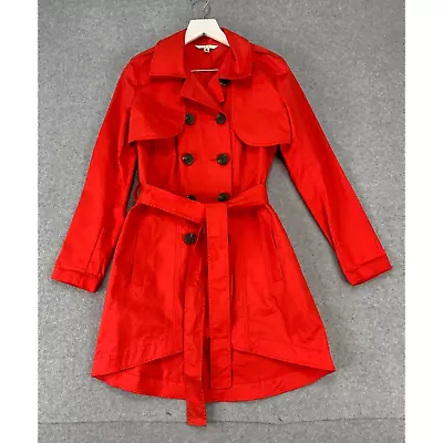 Cabi Jacket Womens 4 Poppy Red Convertible Bolero Trench Coat Belted Pockets • $25.20