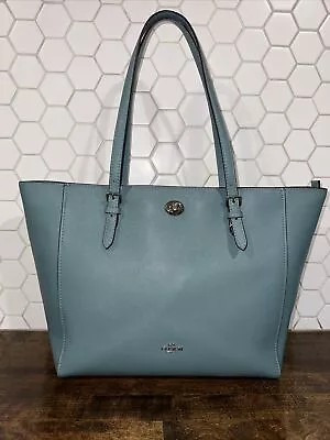 COACH Crossgrain Leather Laptop Tote Sage Blue 29086 • $99