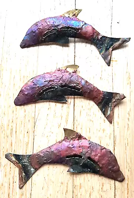 Three Metal Shimmering Fish Sculptures. Wall Art Suitable For Outdoor Hanging • £9.99