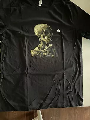 Skull Of Skeleton Burning Cigarette Vincent Van Gogh Men's XL  T-Shirt Black New • $4.99