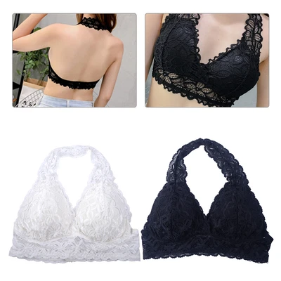 Women Ladie Sexy Fashion Lace Halter Neck Bra Crop Top Padded Bra Sleepwear • £6.76