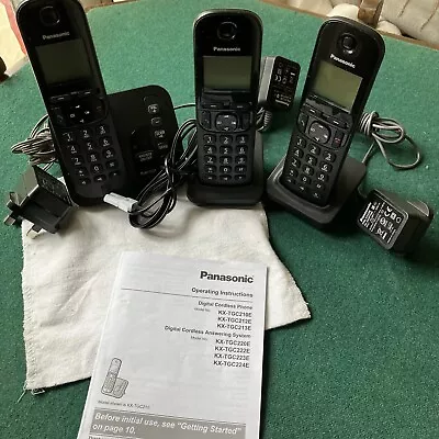 Panasonic KX-TGC220E Cordless Phone With Answer Machine Triple Handset In Black • £44.85