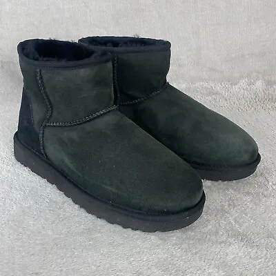 UGG Classic Mini II Women's Boots Size 9 Black Suede Sheepskin Lined • $47.99