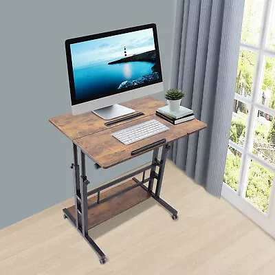 Adjustable Mobile Desk Laptop Desk With Wheels Table Laptop Cart Stand Up Desk • $57.95