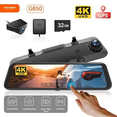 WOLFBOX 12'' 4K Rear View Mirror Camera Dual Dash Cam + Backup Camera With WDR • $84.99