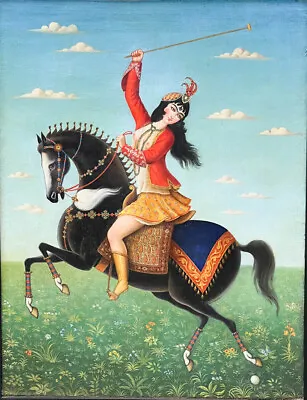 Middle Eastern Persian Qajar Period Oil Painting On Canvas Woman On Horse Framed • $47450
