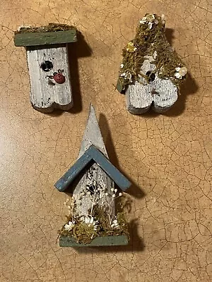 3 NOS Christmas Ornaments Wood Miniature Birdhouses 2 1/2 - 4  • $5.95