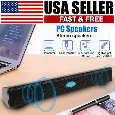 Wired USB Computer Speakers Stereo Sound Bar With Clip For PC Laptop Desktop • $13.59