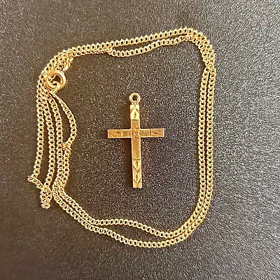 Vintage Gold Crucifix Cross Necklace Chain 1/20 12K GF Gold Filled Diamond Cut • $7