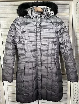 Eddie Bauer Women's L Long Lodge Down Duffle Coat Faux Fur Patterned • $59.99