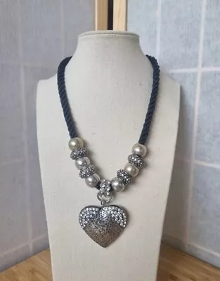 Marks & Spencer Silver Tone Chunky Heart Statement Necklace • £14