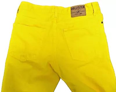 Mens Yellow Skinny Jeans Hollister Button Fly 32 X 34 Cotton 5 Pockets • $34.50