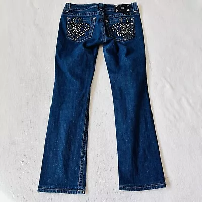 Miss Me Jeans JP6048T3 Straight Fleur De Lis Blue Denim Embellished Bling Sz 30 • $20