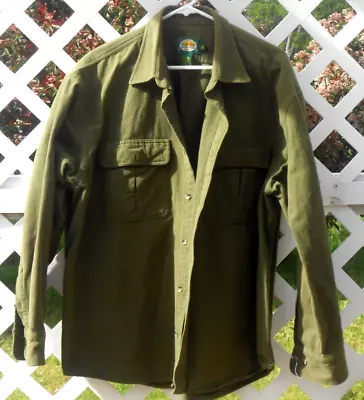 Cabelas Flannel Button Up Shirt-Mens Green Long Sleeve Chamois-Size XL (90-1495) • $17.50