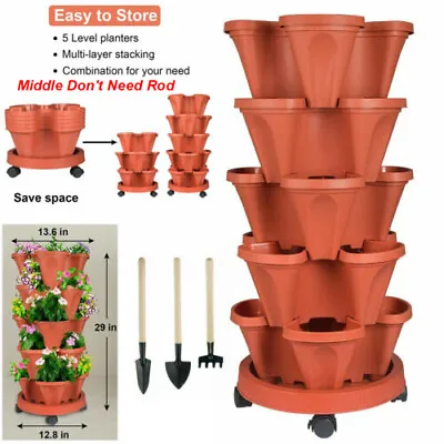 5 Tier Stackable Planters Vertical Planter Garden Tower Pots With Wheels & Tools • $33.86