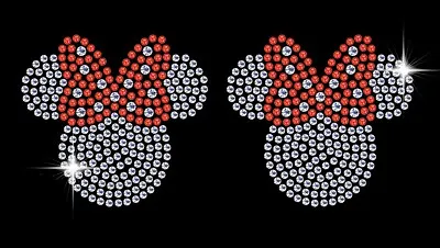 2 X Minnie Mouse Sparkling Rhinestone Diamonte Transfer Iron On Motif Hotfix Bow • £5.99