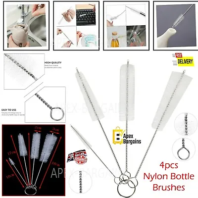 4 Sizes Nylon Kitchen Kettle Baby Water Bottle Brushes Set Lab Tube Cleaning 4pc • £3.34