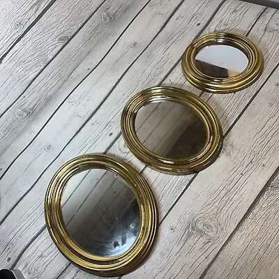 Vintage Home Interior Set Of 3 Oval Gold Tone Mirrors Hang Vertical/Horizontal • $20