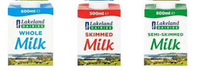 Lakeland Uht Milk Whole Semi Skimmed  Skimmed Case Of 12x 500ml • £18.90