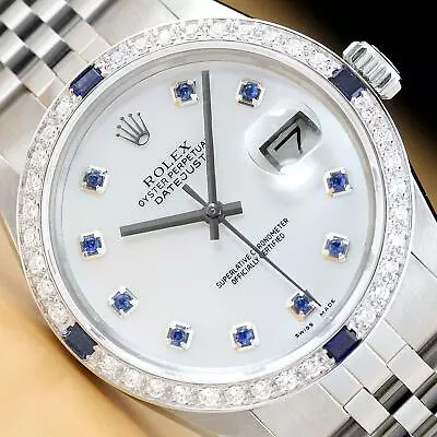 Mens Rolex Datejust 16014 Mother Of Pearl Sapphire 18k White Gold & Ss Watch • $6699