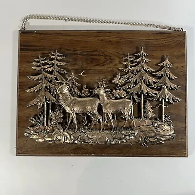 Vintage A&F Canada Copper-Toned Metal Elk Deer Forest 3-D Relief Art Wall Plaque • $15.60