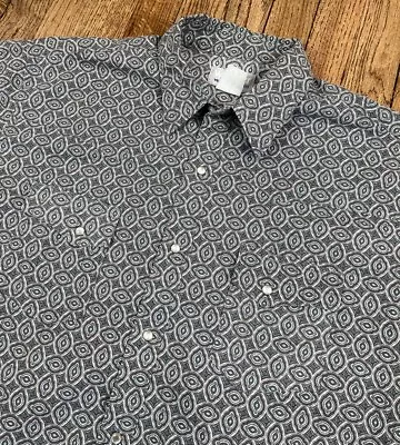 Wrangler Wrancher Paisley Blue Pearl Snap Shirt Short Sleeve Men’s Sz XL • $22.45