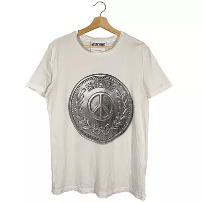 Moschino Peace Coin Graphic Tee White Mens Slim Fit Medium • $29.14