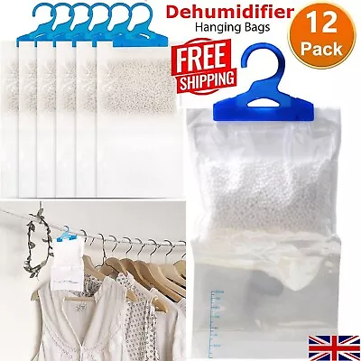 Pack Of 12 Wardrobe Dehumidifier Hanging Bags Lemon Scented Moisture Absorber UK • £11.89