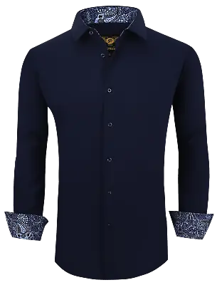 Mens PREMIERE NAVY BLUE Long Sleeve BUTTON UP Dress Shirt 4 Way Stretch 759 • $44.98
