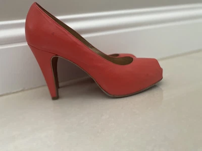 £7.99 • Buy Mascaro Spanish Leather Shoes Heels Coral Red Leather Peep Toe Platforms UK5 38