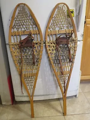 Vintage Wooden Snowshoes Size   42`` Long By  12` Wide  Nice   (3783 • $59.99