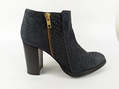 Marta Jonsson Navy Reptile Print Leather High Heel Ankle Boots Uk 6 Eu 39 • £28.99