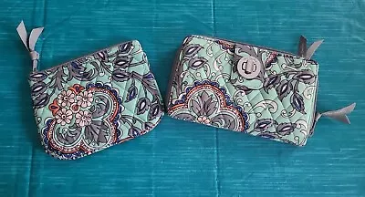 Set Of 2 Pcs Vera Bradley  FAN FLOWERS Turn Lock Wallet & Small Cosmetic Bag • $24