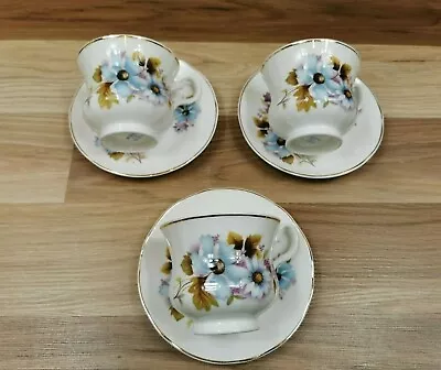 3 X Vintage Mayfair Bone China Floral Cups & Saucers  • £12.99