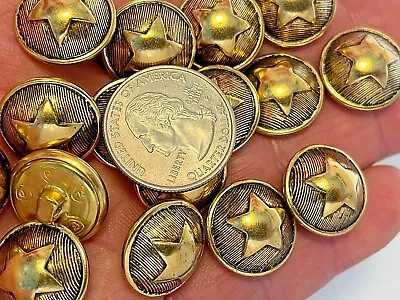 New Lots Of Military Metal Brass Star Buttons Size 3/4  (#G30 • $4.99