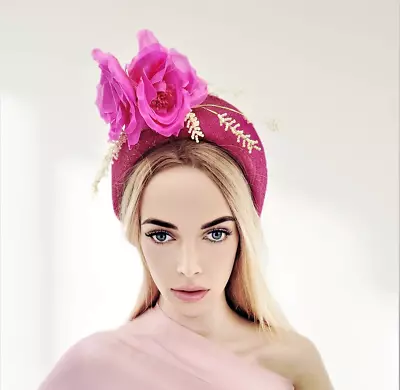 Magenta Pink Halo Crown Fascinator Headband With Silk Flowers Races Headpiece • £155