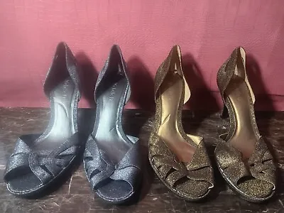 Womens Michelle D  Size 9 Shoes Gold And Silver Glitter High Heels • $20