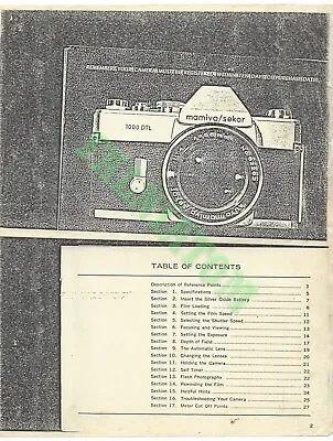 Photocopied Vintage Mamiya Sekor 1000DTL Manual • $7.95